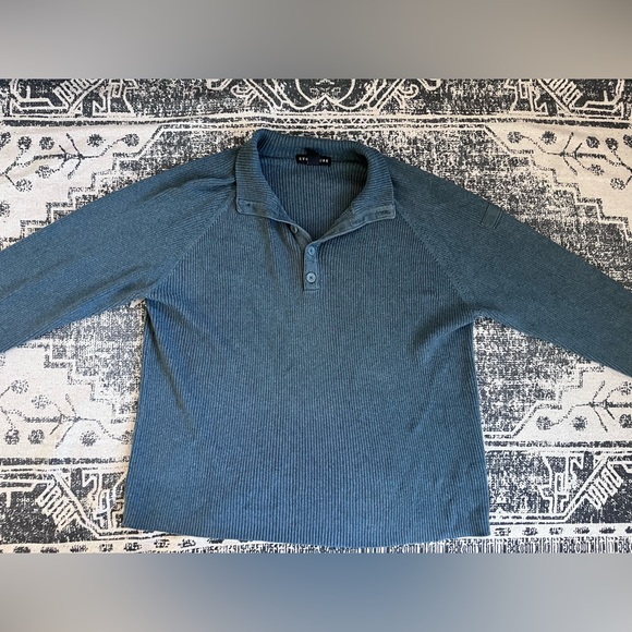 VTG 90’s Structure Forest Green Ribbed Henley Sweater: Size L - Picture 2 of 4